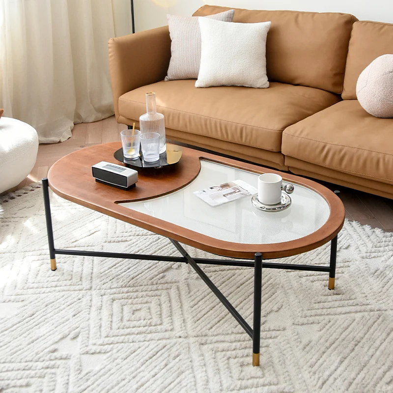 

Nordic simple small apartment coffee table living room household solid wood tempered glass light luxury modern small tea