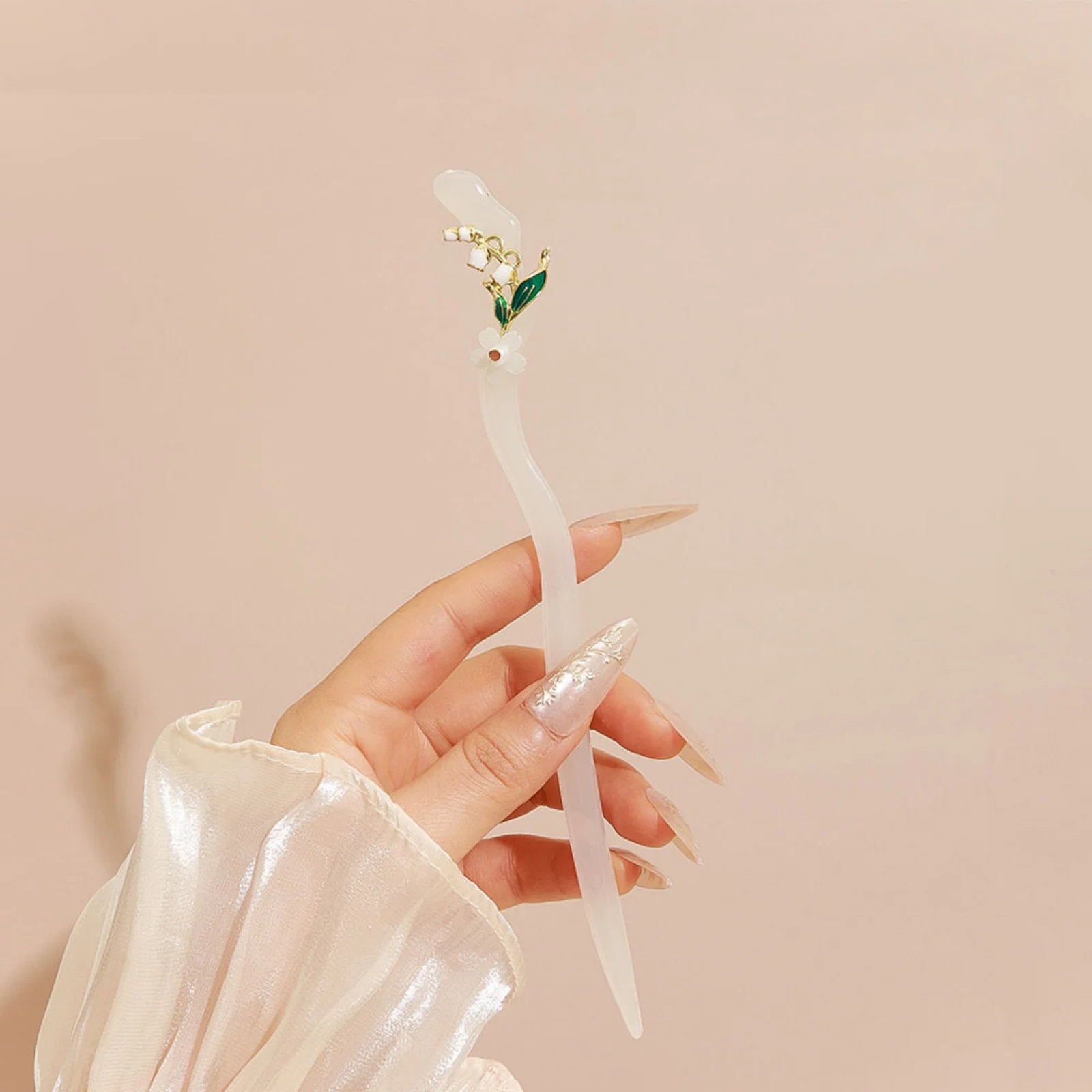 1 Stück grüne und weiße Blumen-Haarstäbchen, Jade – wie Haarnadeln-Set, perfekt für empfindliche und anmutige Hochsteckfrisuren von Frauen – Detail 2
