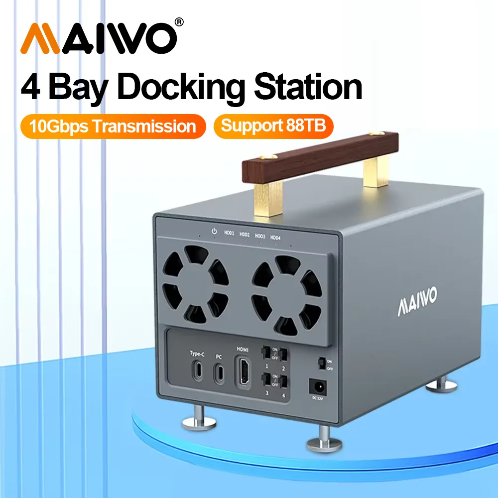 

Корпус для жесткого диска MAIWO с 4 отсеками SATA III — USB3.2 Gen2, 10 Гбит/с, 3,5-дюймовый корпус док-станции для жесткого диска, поддержка расширения HDMI Type-C