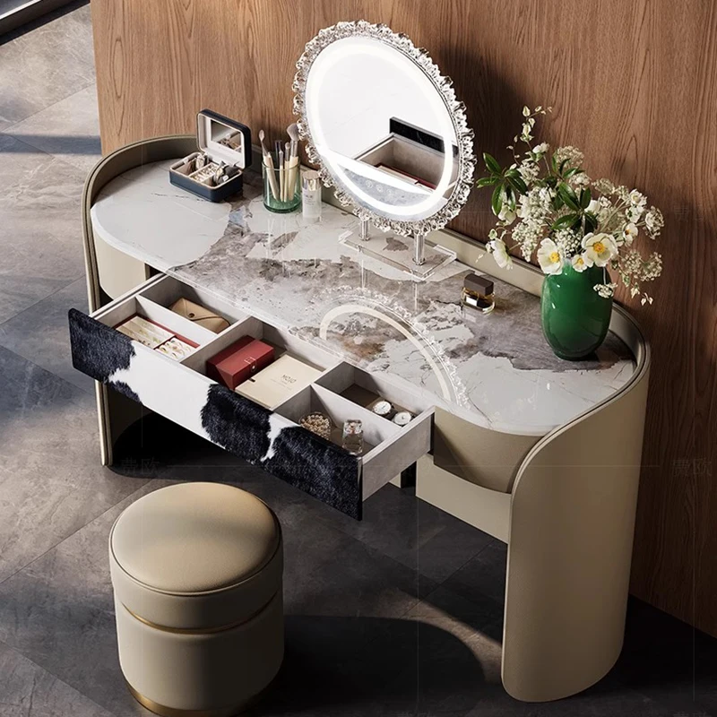 Storage Makeup Vanity Table Organizer Mirror Desk Chair Dressing Table Style Study Stool Mesa De Maquillaje Home Furniture