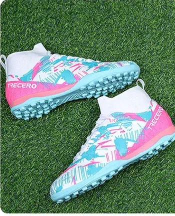 

High Top Soccer Training Shoes Thick Foam Cushion Durable Non Slip Studs Ankle Protection Breathable Lawn Outdoor Boots