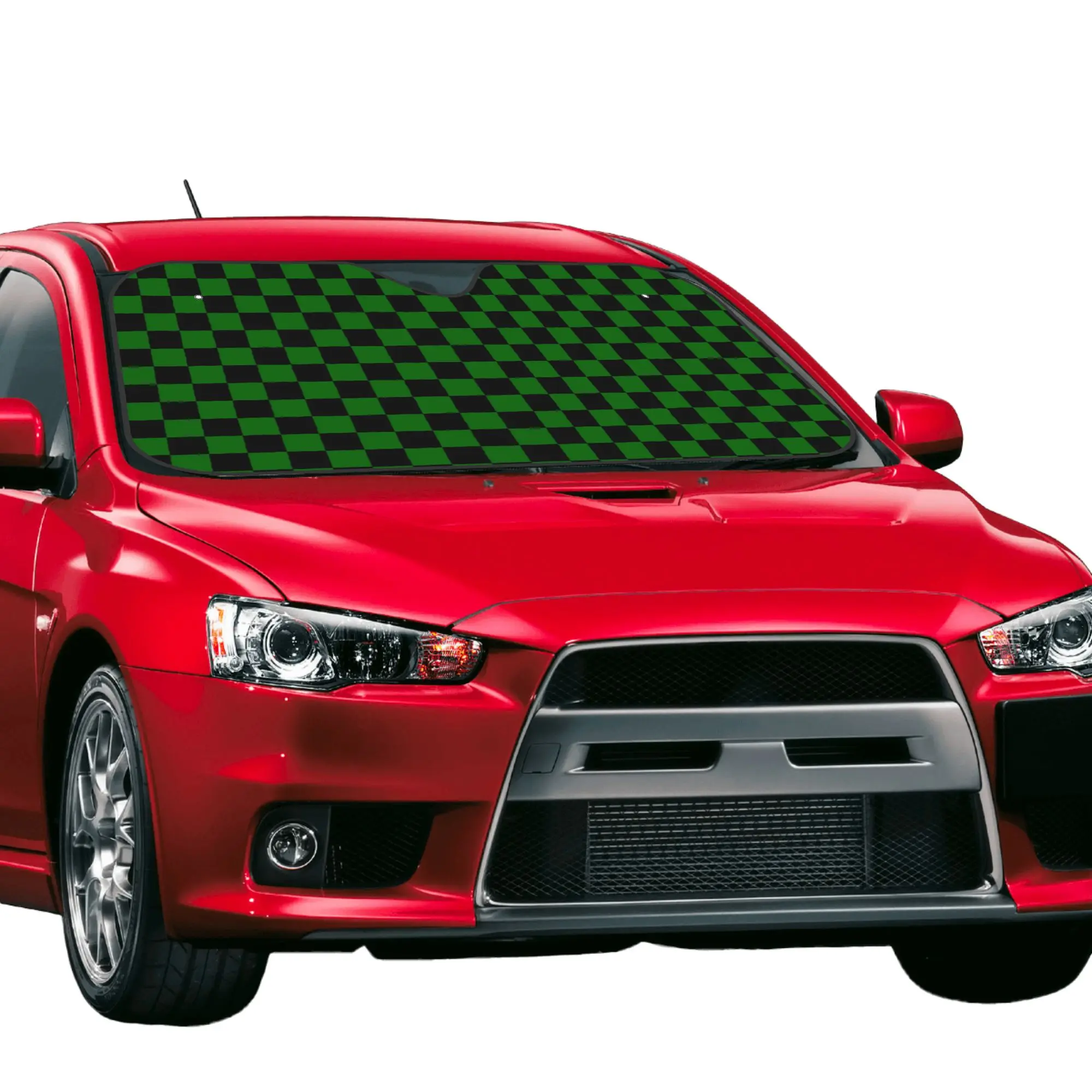 Black and Dark Green Checkerboard Plaid Car Front Windshield Sun Visor UV Protection Car Sun Shade Aluminum Foil Car Sunshade