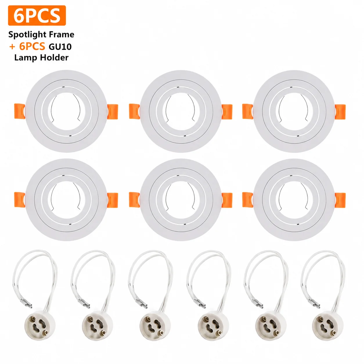 JOYINLED 6PCS Adjustable LED Recessed Downlight Frames with GU10 Sockets, 70mm Cutout Ceiling Spotlight Fittings for GU10 Bulbs