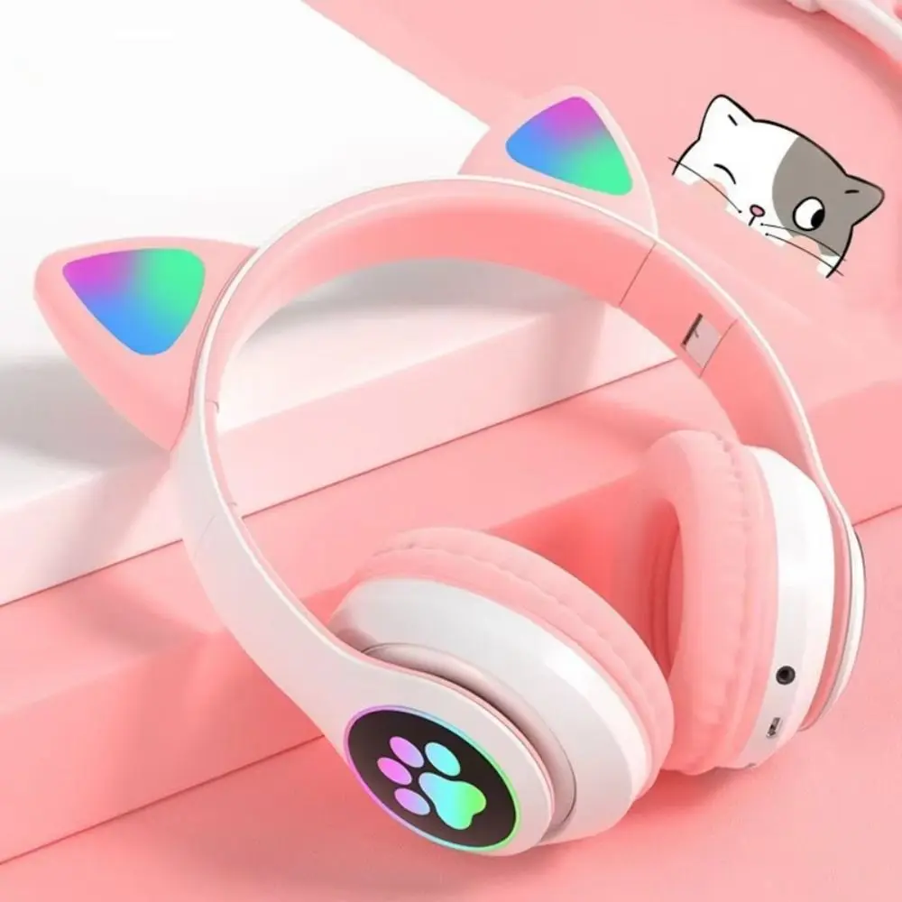 Foldable Cat Ear Wireless Headphone Bluetooth Luminous RGB Over Ear Earphones with Microphone Gradient