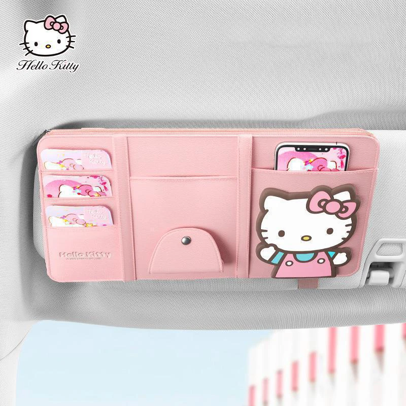 Anime Cartoon Hellokitty Cute Car Sun Visor Document Storage Card Package Glasses Frame Ticket Holder Document Holder Girl Gift