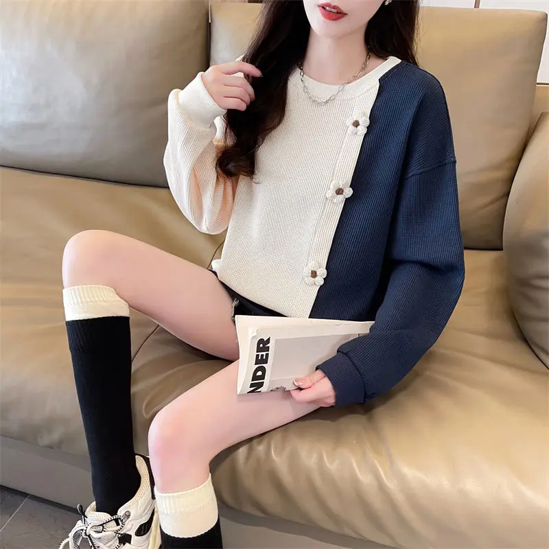 เสื้อสเวตเชิ้ตผู้หญิงทรงหลวมแบบใหม่สไตล์เคป๊อป คุณภาพสูง สตรีทแวร์ญี่ปุ่น Y2K เสื้อพัลโอเวอร์คอกลมทรงหลวมสไตล์อีโม