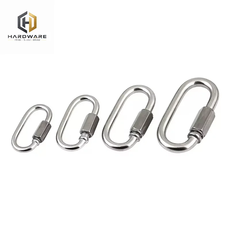 5pcs 304 Stainless Steel Oval Locking Carabiner Clip, Quick Links, Rope Connector for Trailer, Swing, Hammocks, Cable, Camping