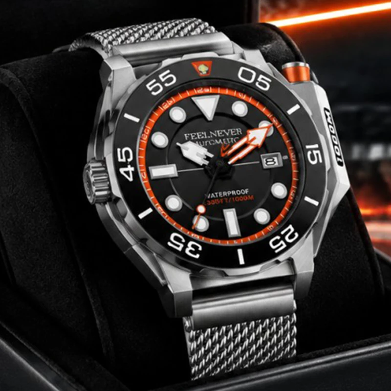 FEELNEVER Automatic Diver Watch Men Luxury Sapphire Stainless Steel Bracelet 1000M Waterproof Mechanical Wristwatches for Men