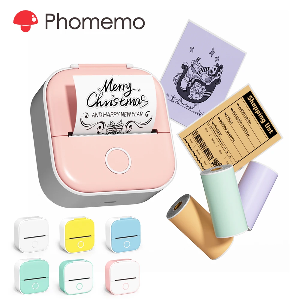 Phomemo Printer T02 Mini Pocket Printer Thermal Sticker Printer 203dpi for Printing Text Photo Study Note Sticker DIY Journal