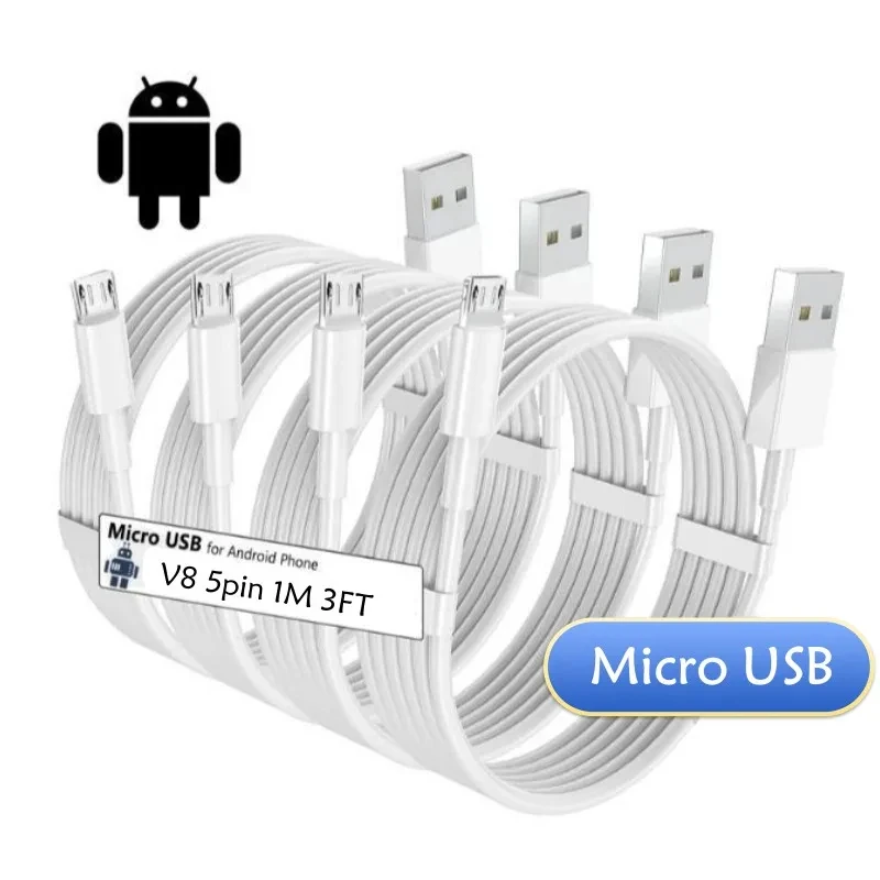 5-10pcs 1M 3ft Micro V8 5Pin USB Charger Cable Cord Line For Samsung Galaxy S6 S7 edge note 2 4 htc lg xiaomi Redmi 8A 9A Huawei