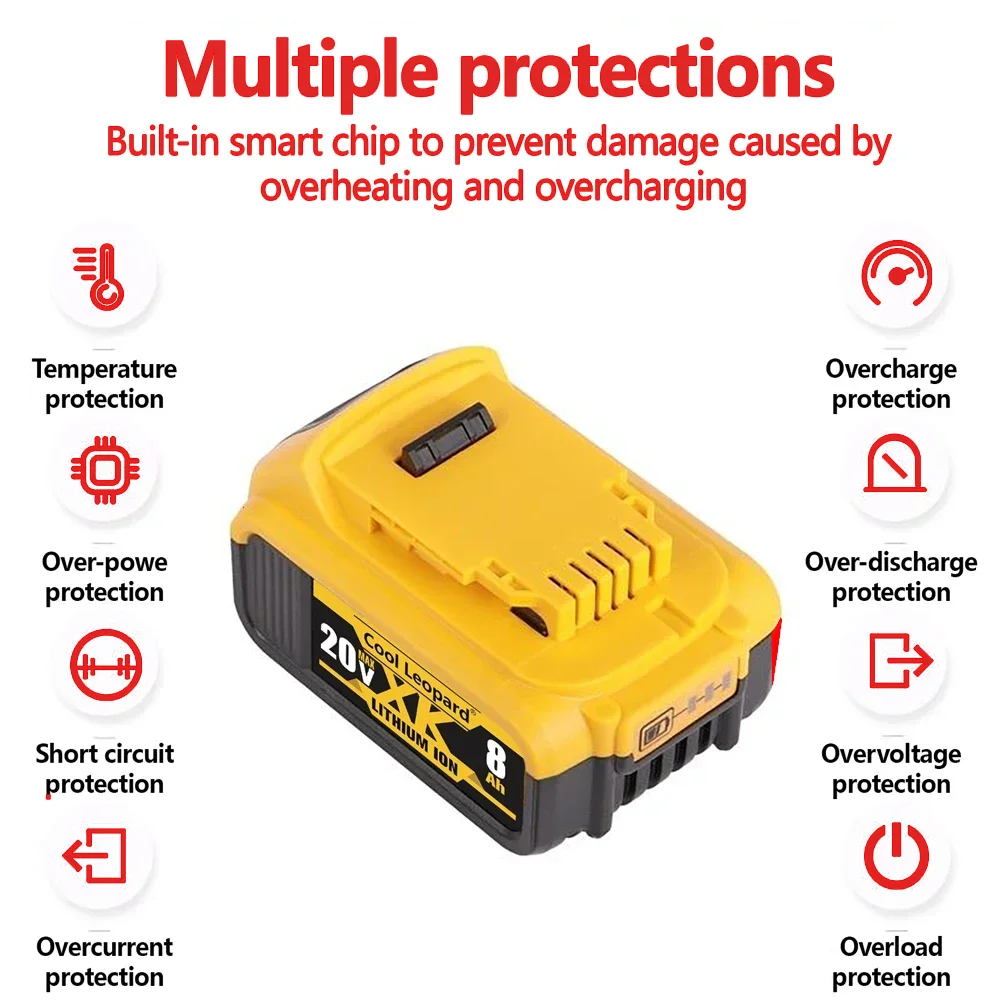 Nowy oryginalny akumulator litowo-jonowy 18V/20 V MAX 6.0Ah 8.0Ah DCB200 do akumulatorów do elektronarzędzi DeWalt DCB205 DCB201 DCB203