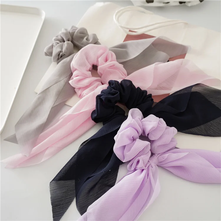 New Chiffon Bowknot Headband Solid Ribbon Headband Ponytail Holder Hair Ties Hair Rope Rubber Bands Headwear Hair Accessories