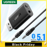 UGREEN 2 in 1 Bluetooth Car Adapter Bluetooth 5.1 Stereo Transmitter Receiver Wireless 3.5mm Aux Jack Adapter Car Kit Mic