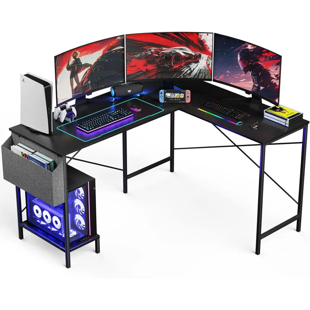 

L Shaped Desk - 50" Reversible Home Oice Computer Desk, Wood Top, Metal e, Side Bag, Sturdy Gaming Desk Table or Work, Writing a