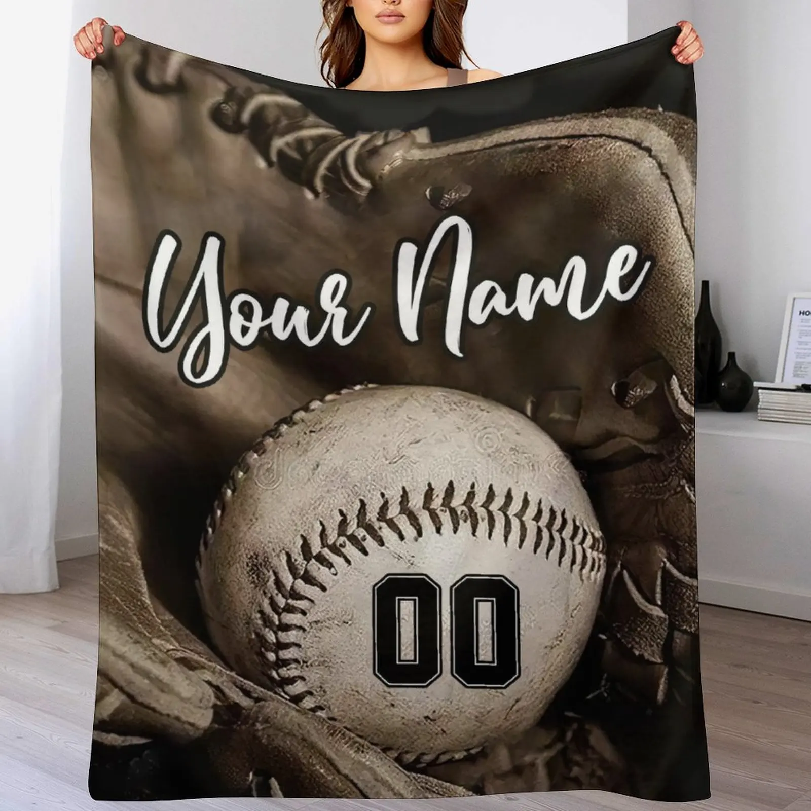 

Personalized Baseball Blankets Custom Team Game Throw Flannel Blankets with Name Number Gifts for Boys Sports Fans Kids Adult