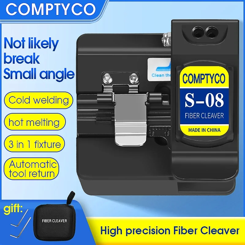 COMPTYCO S-08 Fiber Cleaver FTTH Cable Fiber Optic Cutting Knife Three-in-one Clamp Slot16 Surface Blade