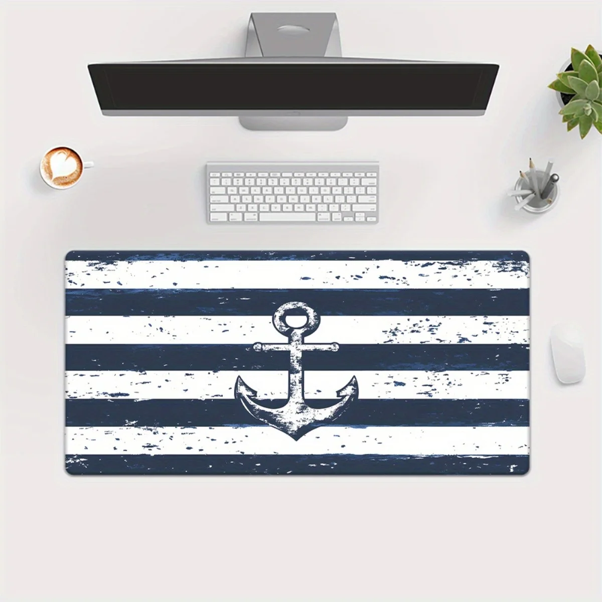 Anchor Nautical Stripes XXL Extended Mouse Pad Non-Slip Rubber Base Gaming Office Desk Mat