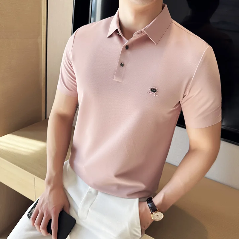 BOWEYLUN الهراء الأعمال عادية قصيرة الأكمام قميص بولو الرجال مريحة تنفس تمتد بلون قمم تي شيرت للذكور