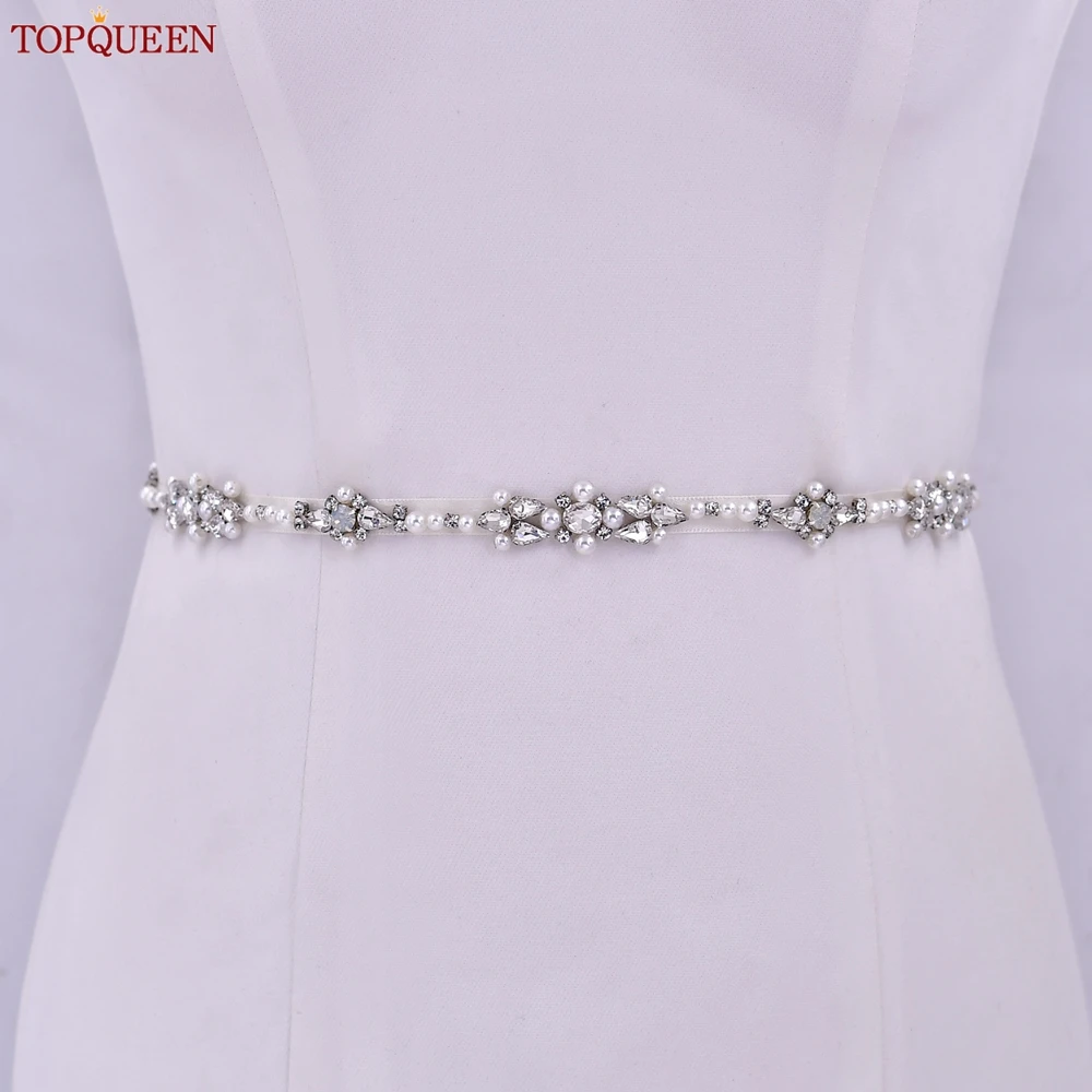 TOPQUEEN-Silver Sparkling Strass Belt, nupcial Spaghetti Belt, Vestidos de noite, dama de honra Cintura, Acessórios do casamento, S488