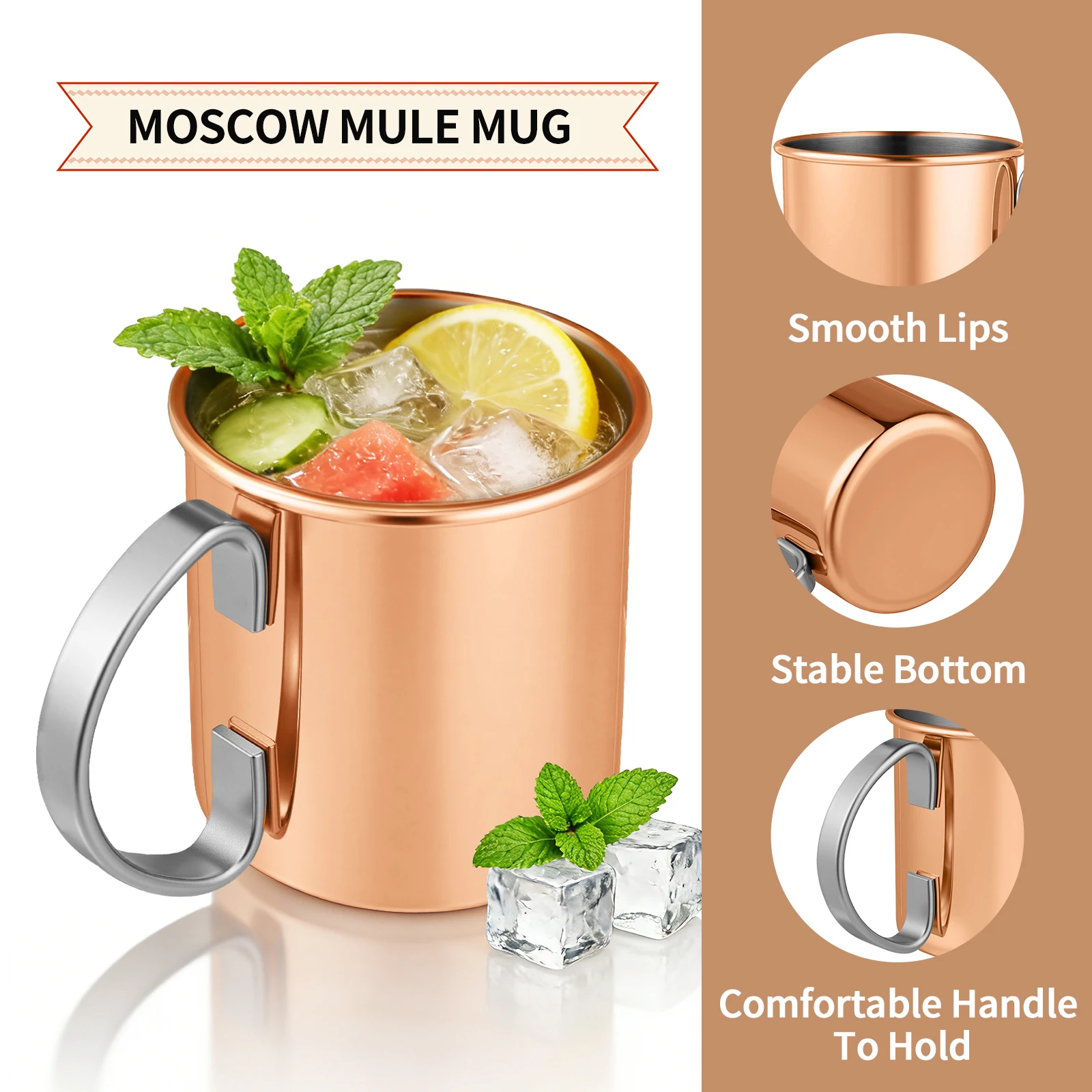 

Кружка из нержавеющей стали 304, 450 мл (15 унций), с медным покрытием, для офиса, кофе, чая, для мужчин и женщин, для дома, для воды, молока, посуда для напитков