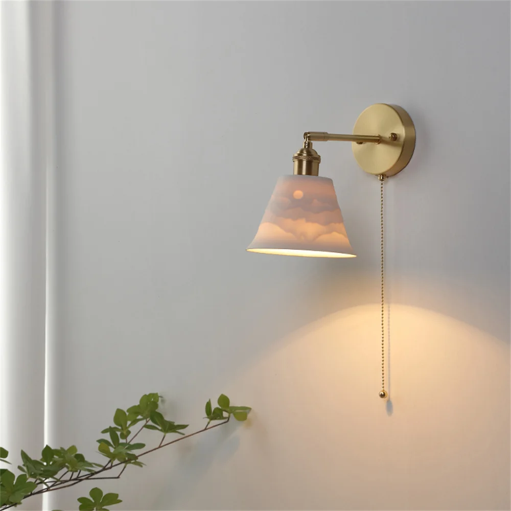 Japanese Ceramic Wall Light With Switch Nordic Brass Loft LED Sconce Home Decor For Bedroom Wall Lamp Fixture Indoor Luminaire