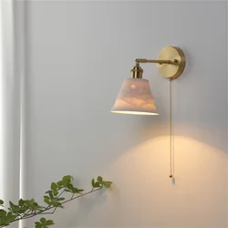 스위치와 일본 세라믹 벽 조명 북유럽 황동 로프트 LED Sconce 홈 장식 침실 벽 램프 정착물 실내 조명기구