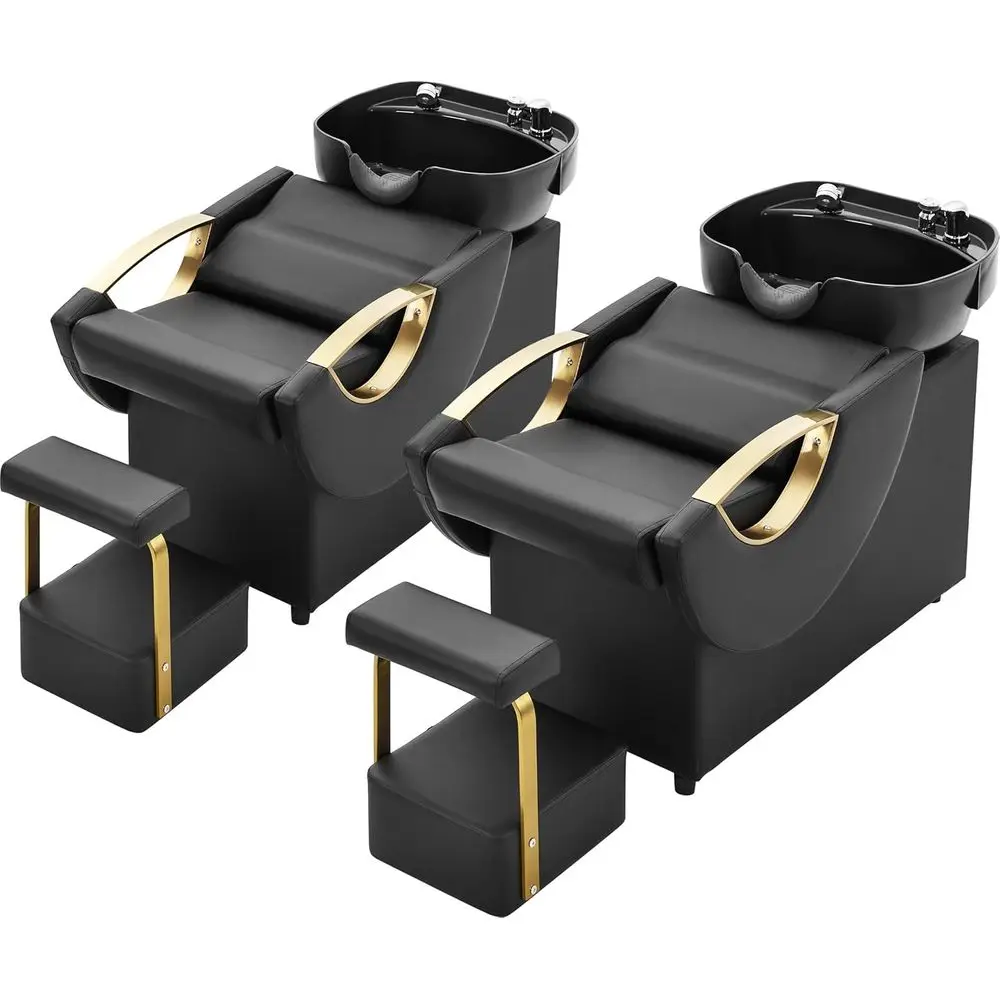 

2-Piece Hair Salon Shampoo Chair and Bowl Set, ABS Plastic Sink Unit with Independent Footrest for Barbershops and Spas