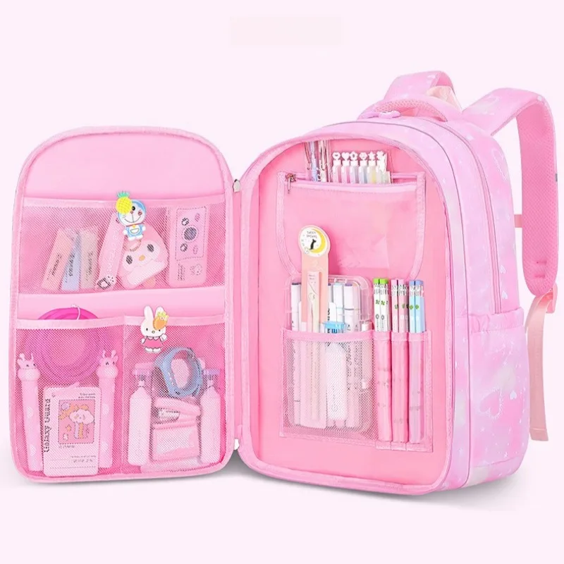 Gradient-colour Kid Backpack Primary Student Schoolbag Girls Cute Backpack Large-capacity Side-opening Book Bag Kawaii Rucksacks