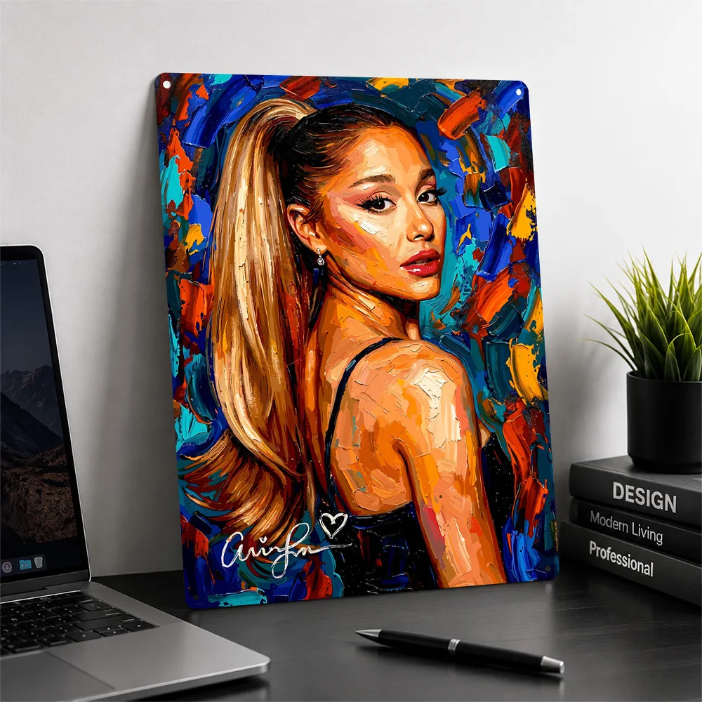 Ariana Grande Portrait Painting Metal Poster Perfect Gift for Fans Lovers Personalized Wall Art Metal Sign for Bar Accessories