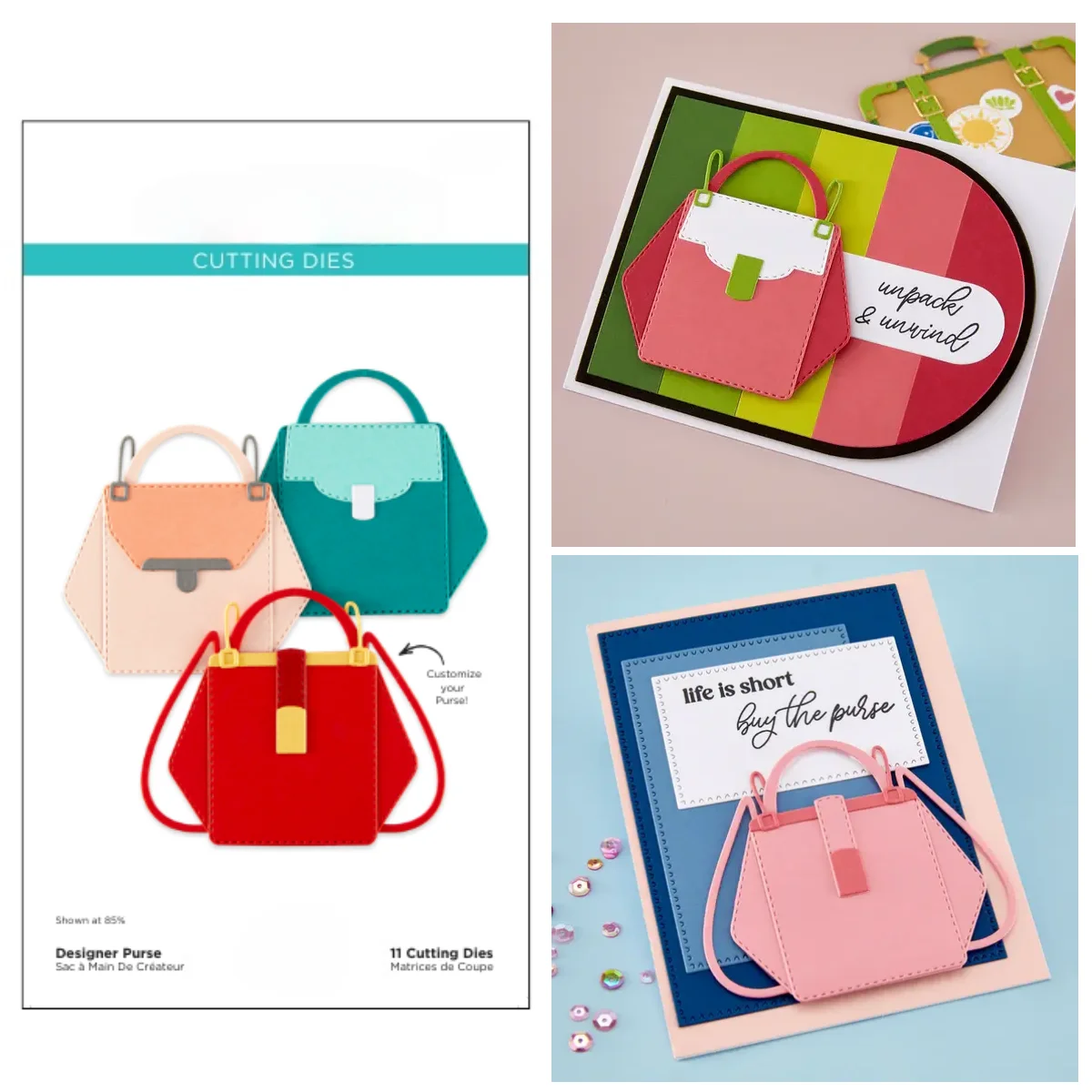 

Designer Purse Suitcase Sentiments Letter Metal Cutting Dies Clear Stamps for DIY Decorating Scrapbook Gift Card Craft 2026