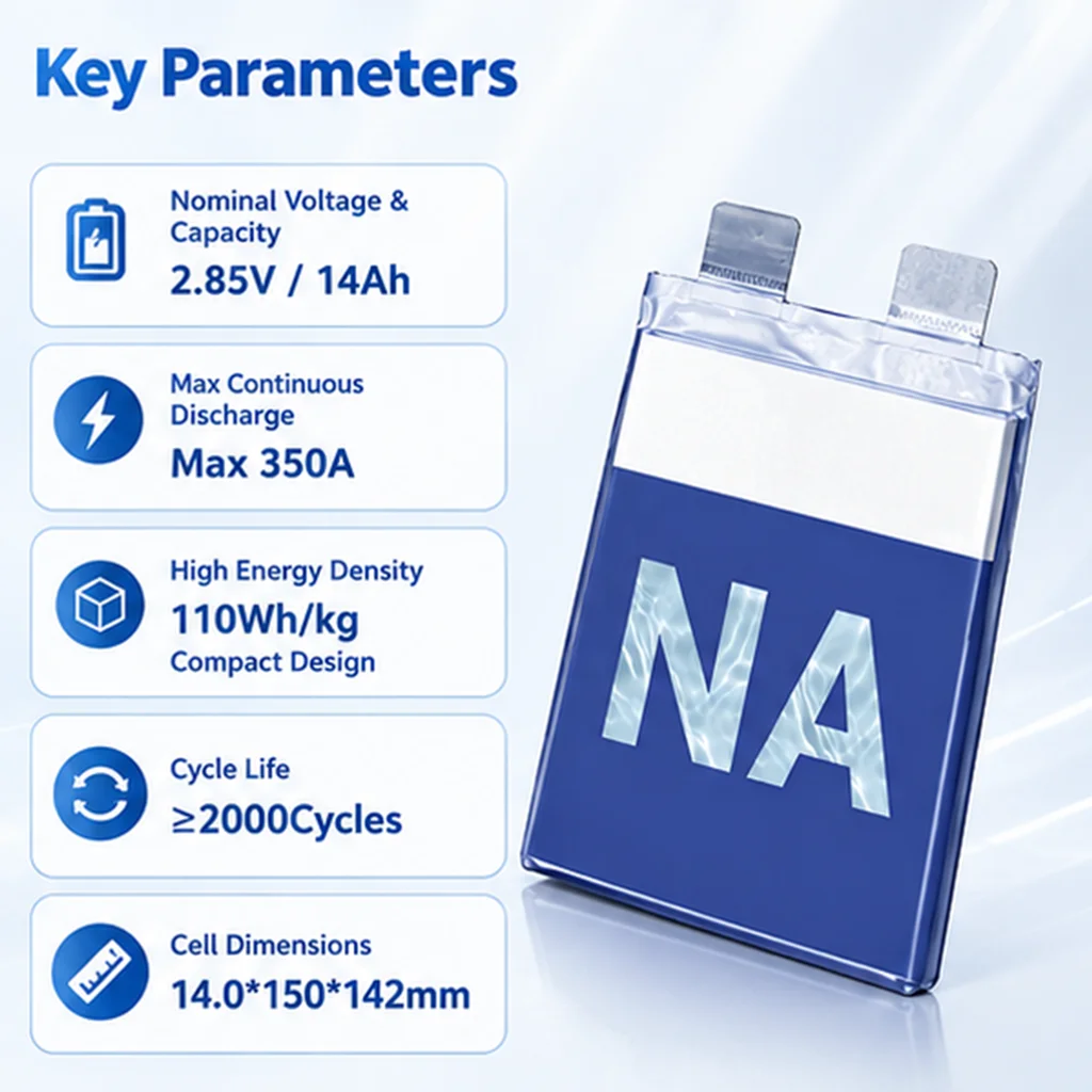 E-power Na140150142 14Ah 14000mAh 2.85V 25C High Rate Prismatic Sodium Ion Battery Cell -40℃ Low Temp for Car Jump Starter 12V