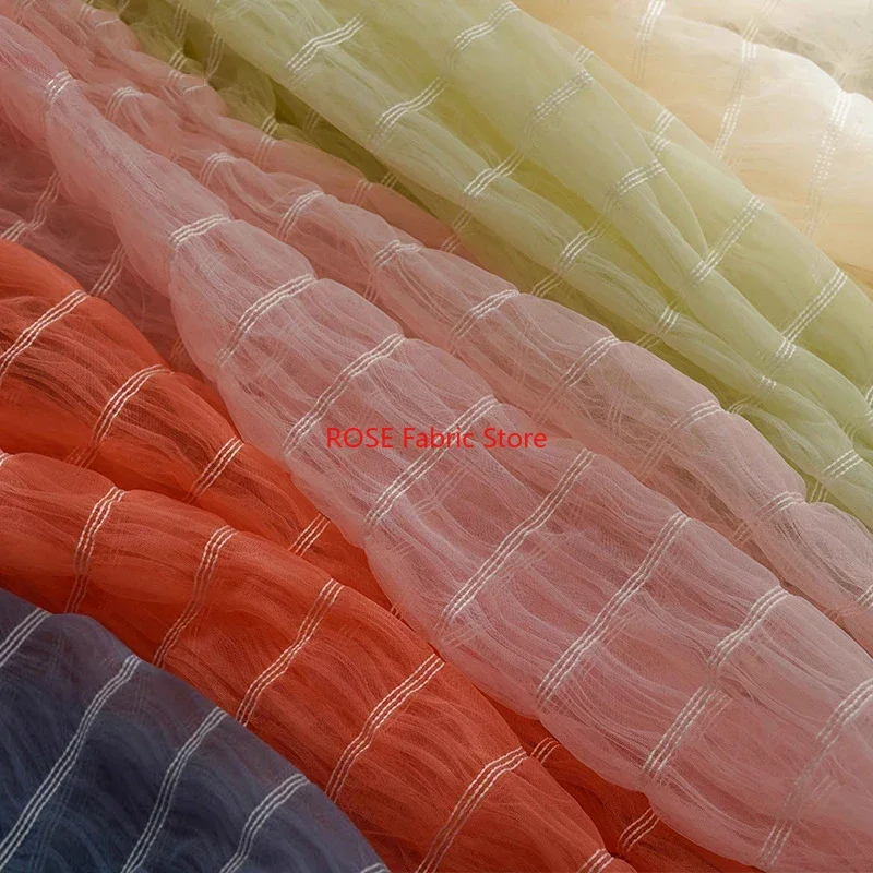 

Мягкая воздушная шифоновая кружевная ткань, дышащая полосатая плиссированная ткань для весеннего платья, платья-кекса, вечеринки, кружевного топа, свадебных принадлежностей