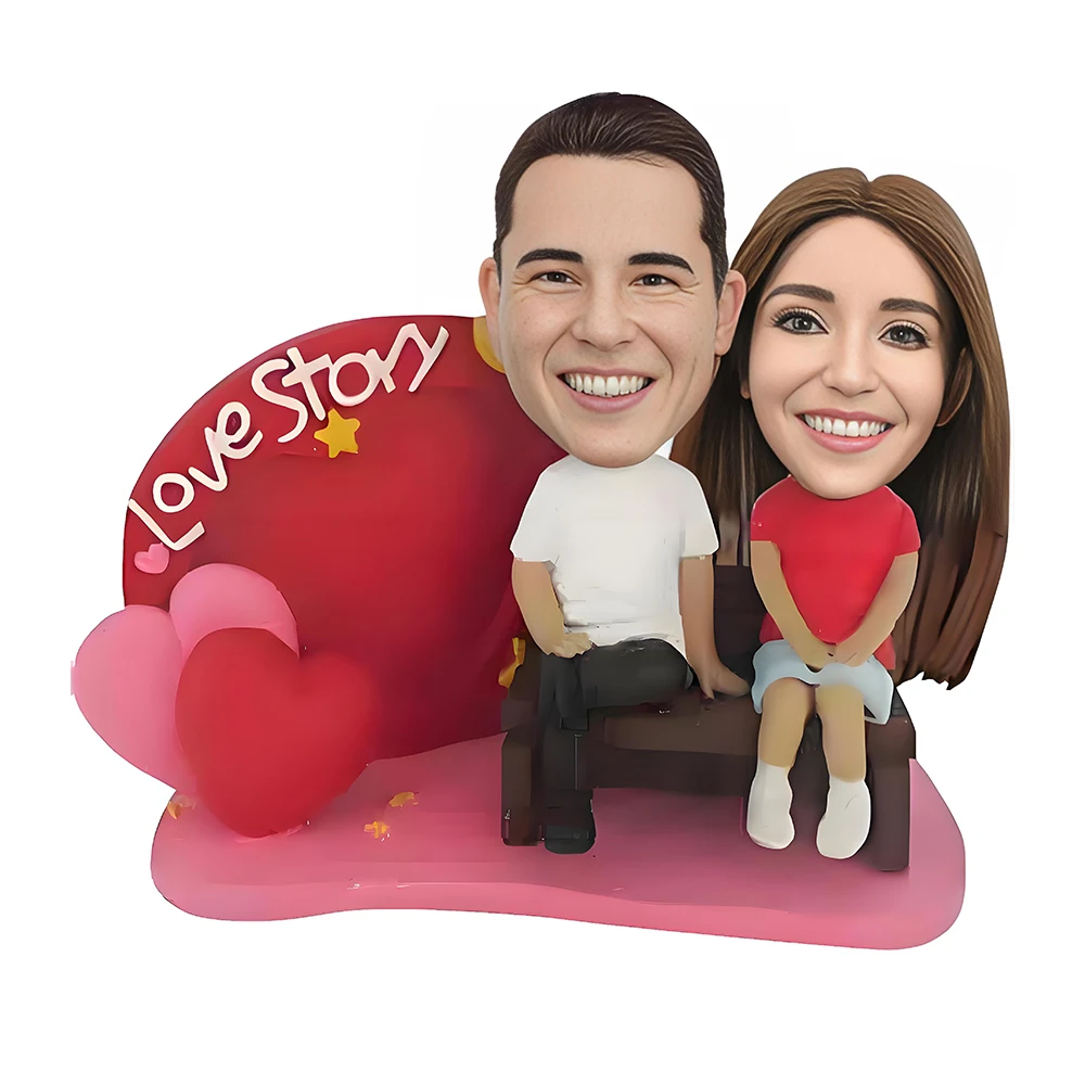 Custom Couple Bobblehead Figurine with Love Story Sofa, Valentine's Day Statue Wedding Romance Sculpture, Based on Your Photo