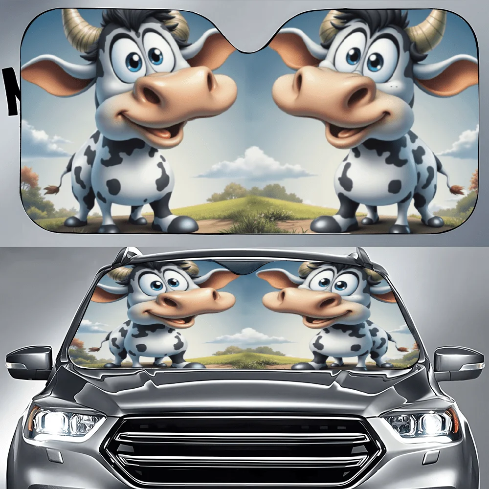 Couple Of Cows Standing Next To Each Other In A Field Car Auto Sunshades Car Sunshade, Front Window Sun Cover For Car, Auto Suns