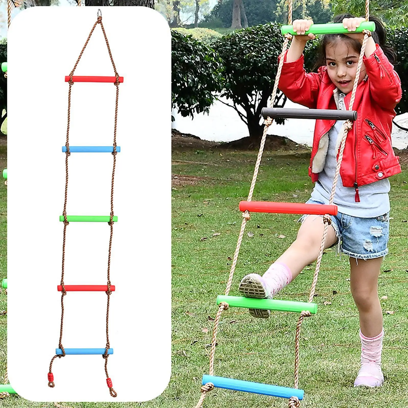 

Colorful Camping Rope Ladder with 5 Section Straps, Fun Indoor Play Set for Playground, Kids, Balance, Boys and Girls