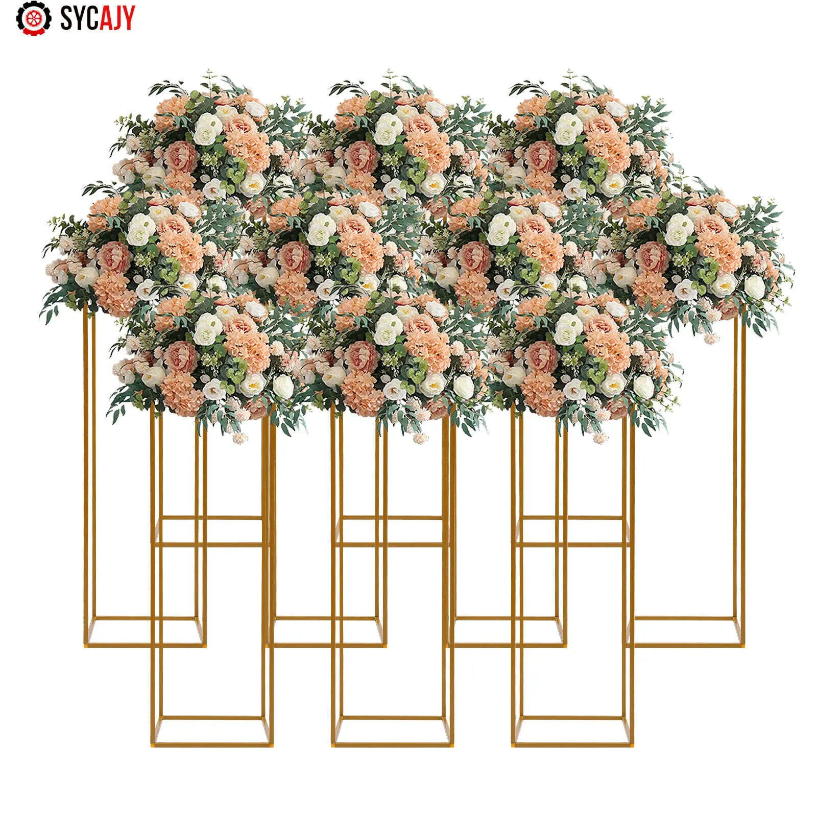 10PCS Gold Metal Wedding Flower Stand Floor Vases Flowers Column Road Lead Rack For Party Event Anniversary