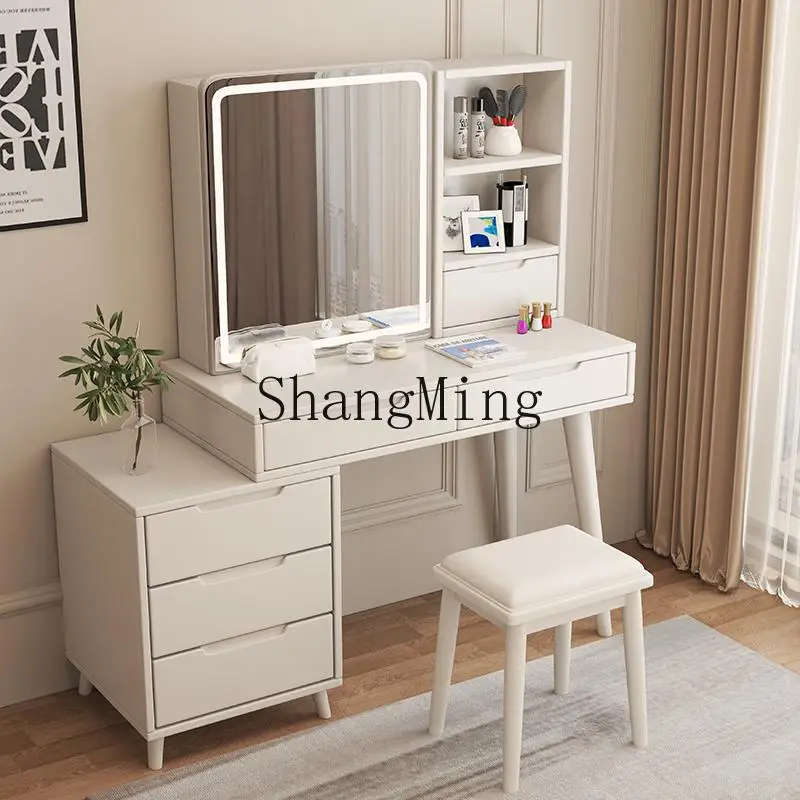 

FG all solid wood retractable dresser storage integrated makeup table with lamp cream wind bedroom simple