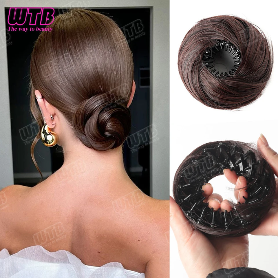 Synthetic Bun Hair Piece Straight Chignon Extension Hair Bun Synthetic Stretchable Elegant Women's Magic Hair Accessory Bun Wig