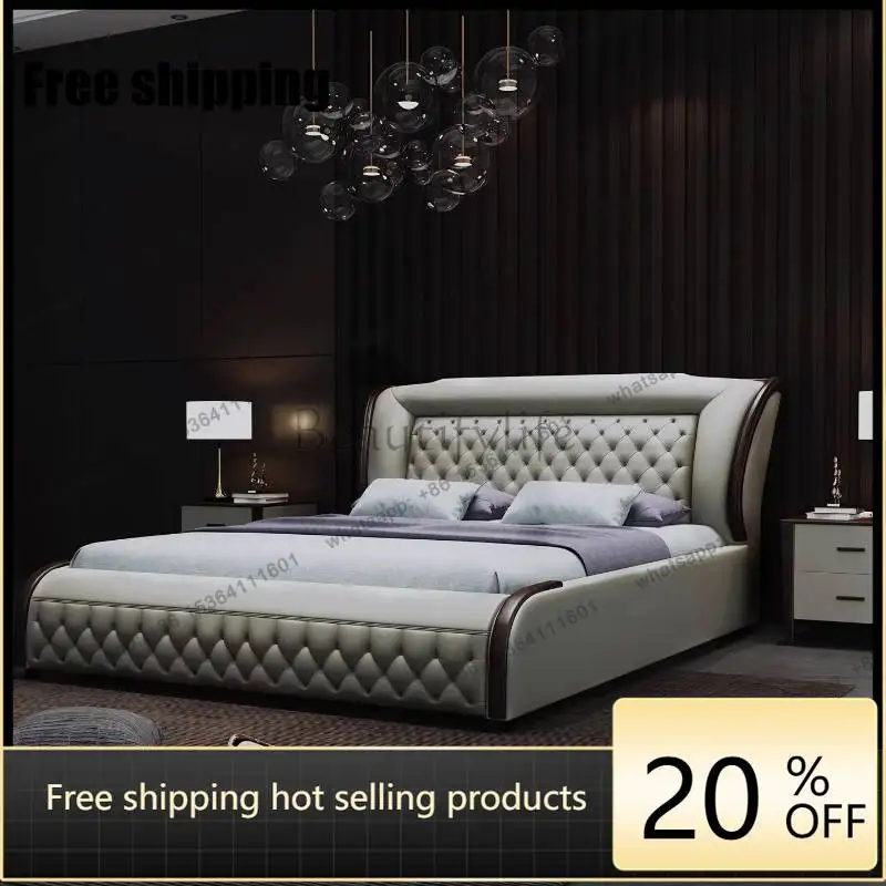LJY European Large Double Bed Soft Designs Elegant Wooden Japanese Double Bed Luxury Storage Modern Cama Matrimonial Furniture