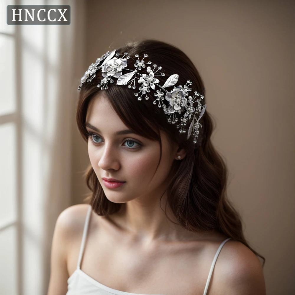 HNCCX Wedding Tiara Silver Color Alloy Flower Bridal Hair Accessories Bride Headdress Pageant Headwear Woman Headpieces CP519