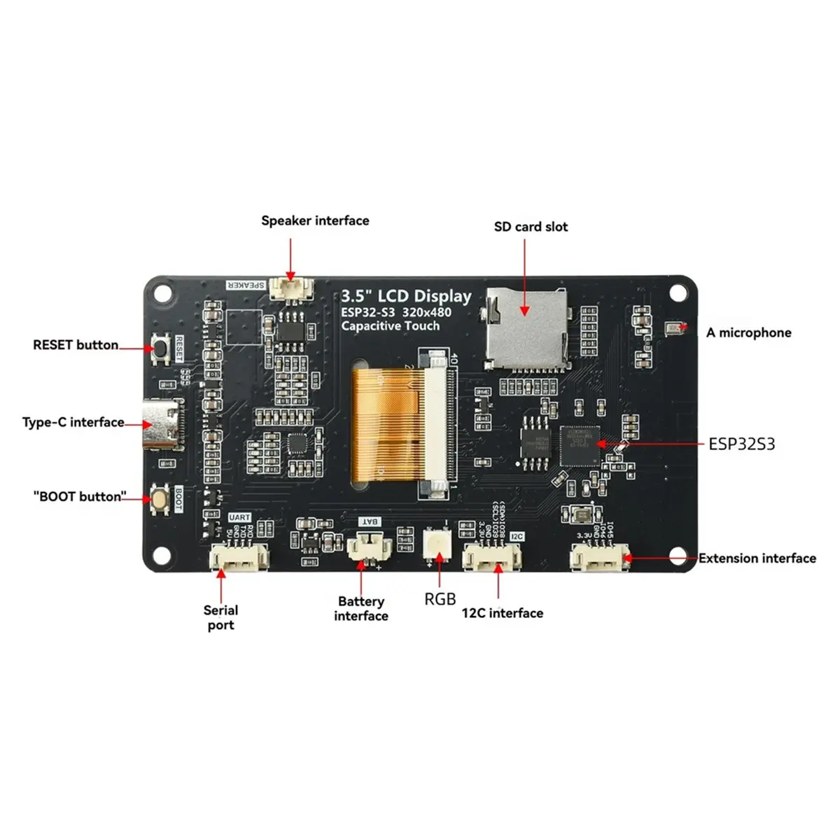 - Development Board 3.5inch Capacitive Touch Screen WiFi Bluetooth Display for AI Projects