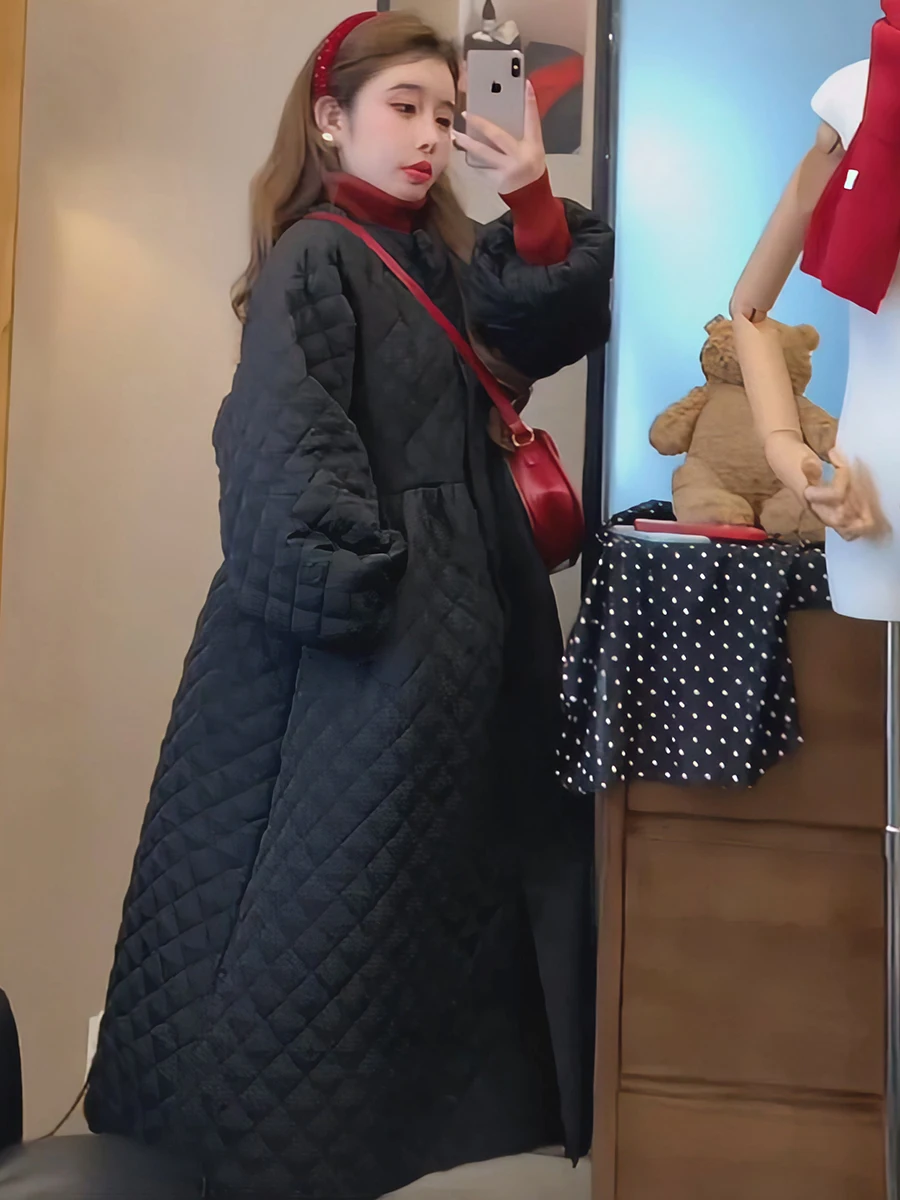 

Хлопковое пальто Bla для женщин, зимнее, утепленное, в корейском стиле, с поясом на талии, теплое, верхняя одежда, длинное, миди-пальто