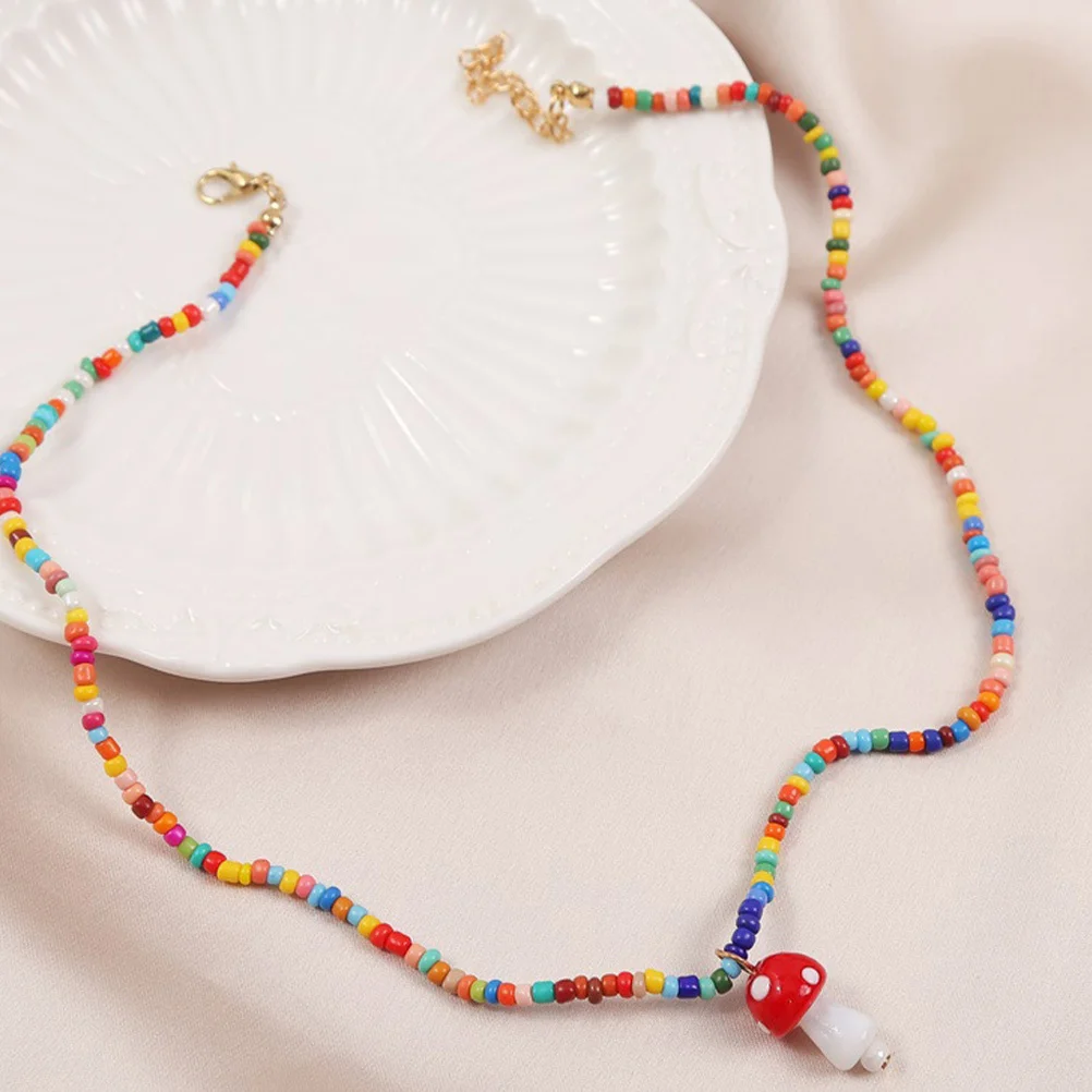 

1Pcs Mushroom Bohemian Colorful Necklace Chic Pendant Anniversary Wedding Accessory Necklace Neck Chain Woman Jewelry