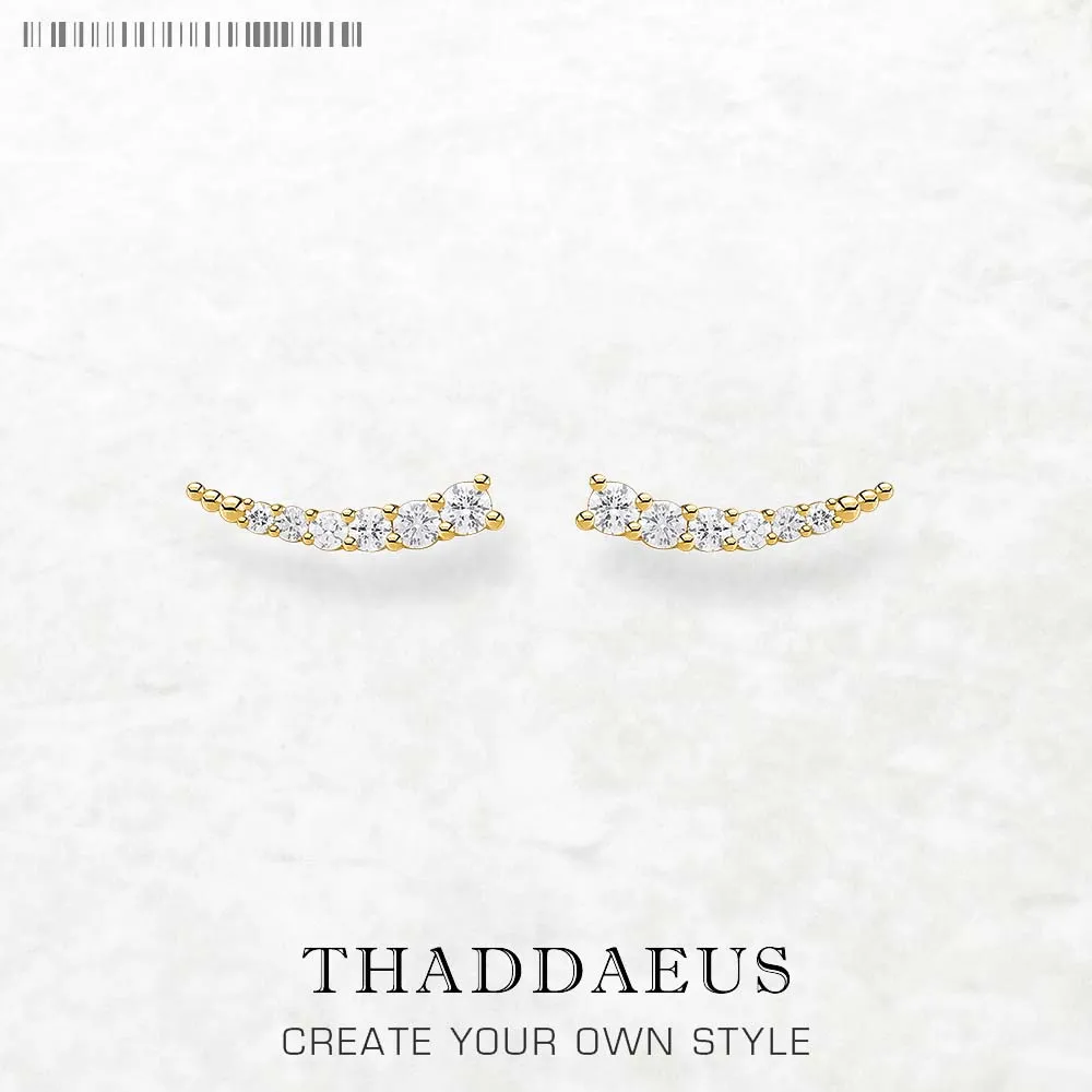 Goldener Ohrkletterer, weiße Steine, europäischer Stil, edler Schmuck für Frauen, trendiges Geschenk aus 925er Sterlingsilber