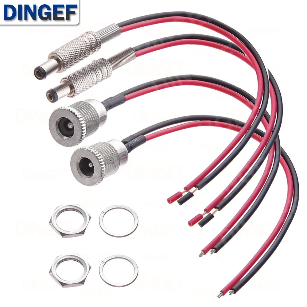 1PCS DC099 5.5*2.1 5.5 *2.5 DC Power Socket Threaded Female Connector Adapter With 20AWG Cable Wires DC-099 10CM 20CM