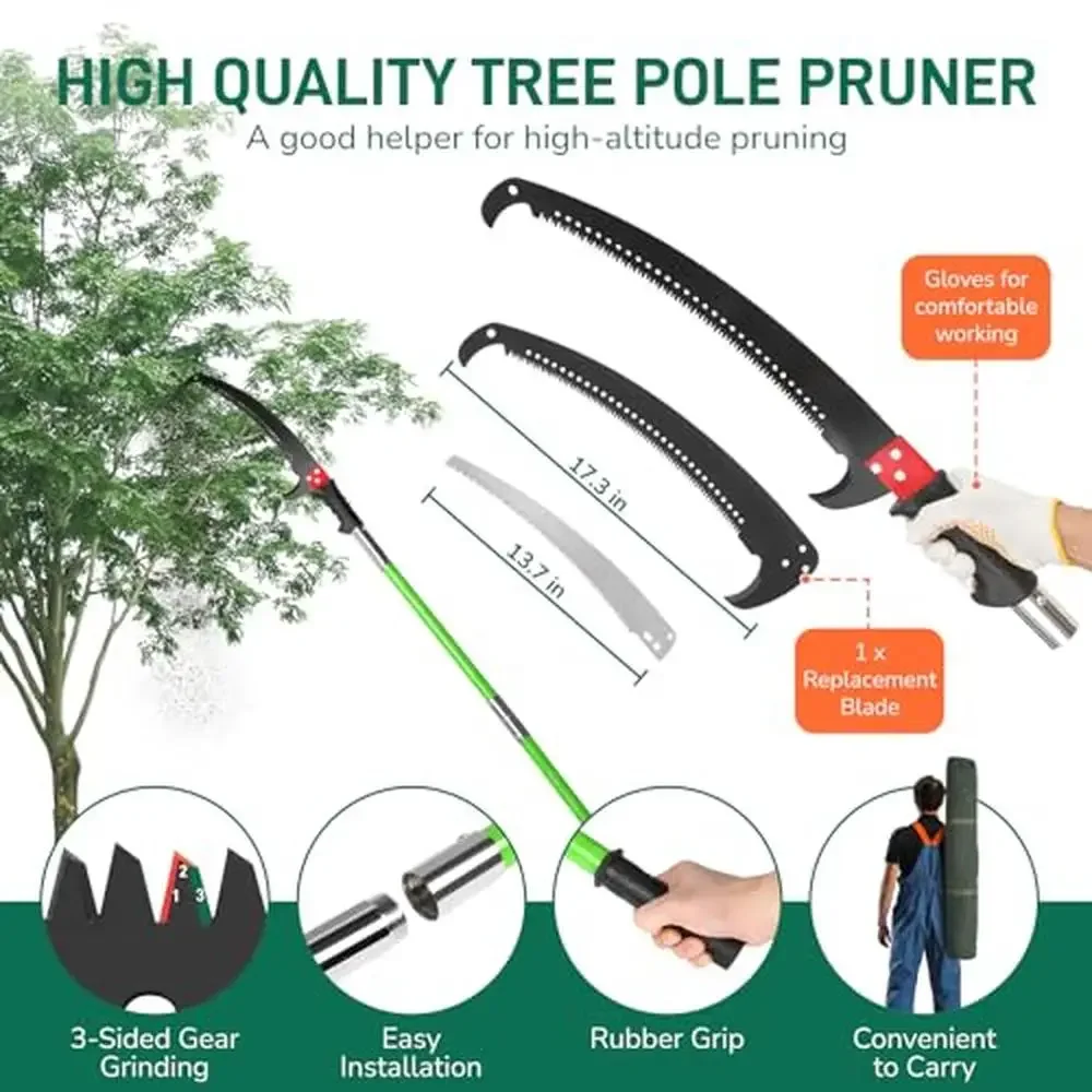 26ft Tree Pruner with Saw Head and Pulley System Extendable Pole High Branches and Thick Limbs