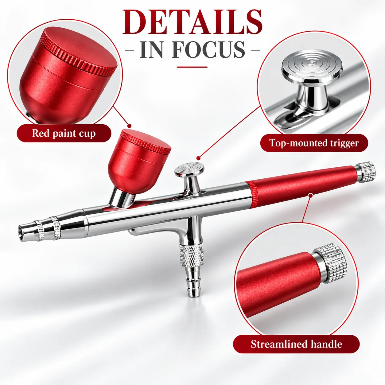1. Dual Action Gravity Feed Airbrush Kit, Solid Handle / Cutaway Handle 2 Styles Optional for Model Painting
