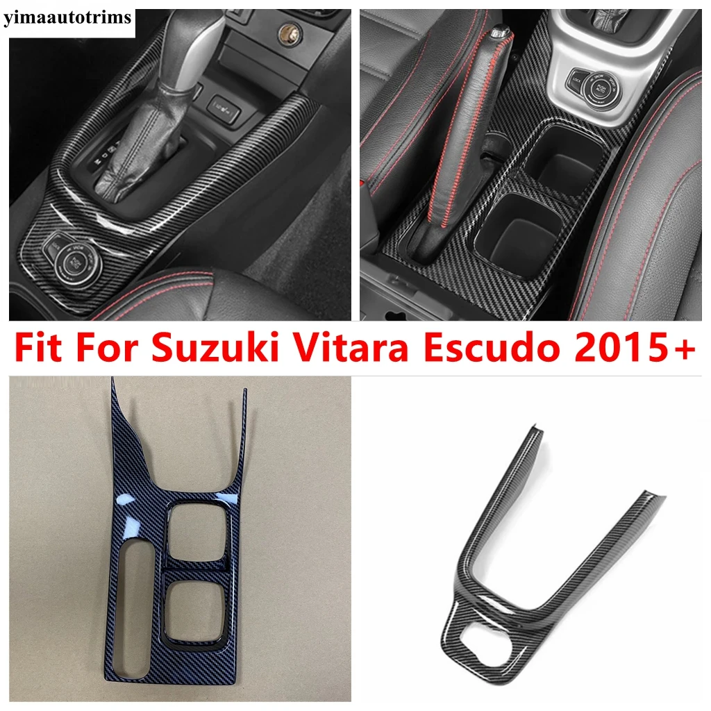 

Central Control Gear Shift Panel Water Cup Holder Frame Cover Trim Carbon Fiber Accessories For Suzuki Vitara Escudo 2015 - 2023