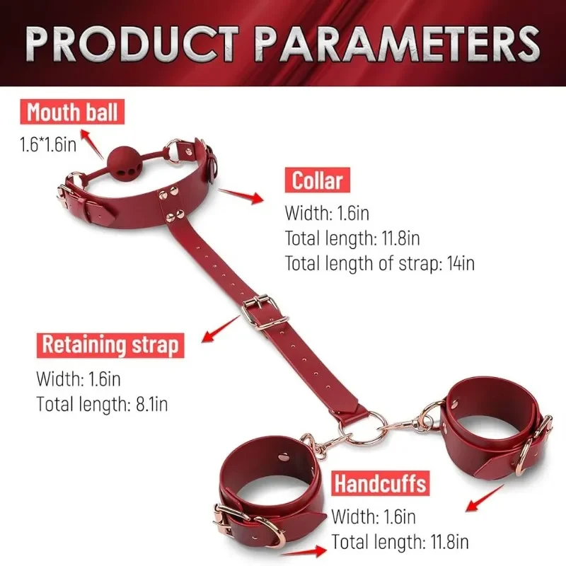 Adult Sex Toys Kits SM Leather Silicone Mouth Plug Backhand Back Bondage Handcuffs, Couple Women, Adult Sex Toys