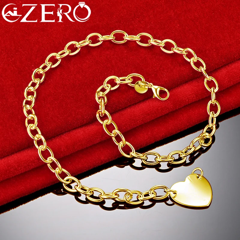 ALIZERO 18K Gold Heart Tag Chain Necklace For Woman Wedding Engagement Fashion Charms Party Jewelry Gifts Free Shipping